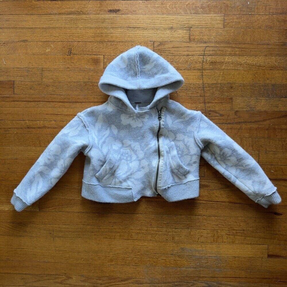 Free People Floral Moto Jacket Cropped Full Zip Hoodie Gray Small